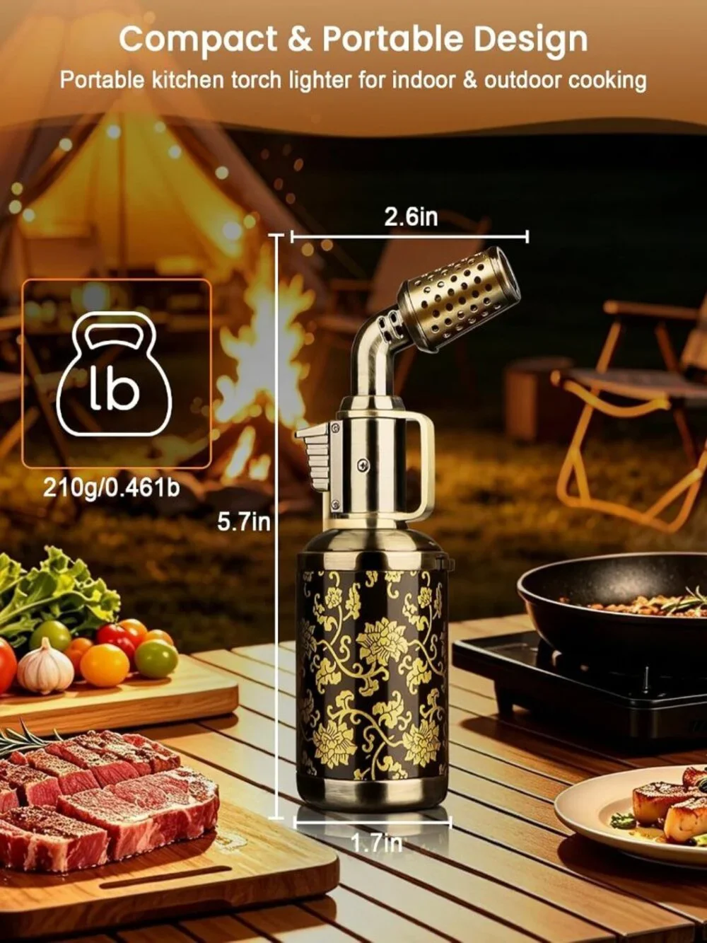 Refillable Butane Kitchen Torch - Adjustable Flame Cooking & Creme Brulee